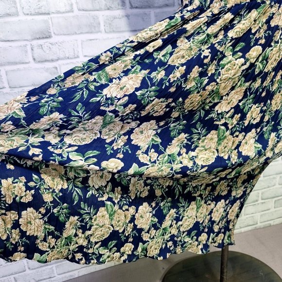 Vintage 90s Lisa Jo M Blue Floral Pleated Semi Sheer Double Georgette‎ Skirt - Picture 4 of 8